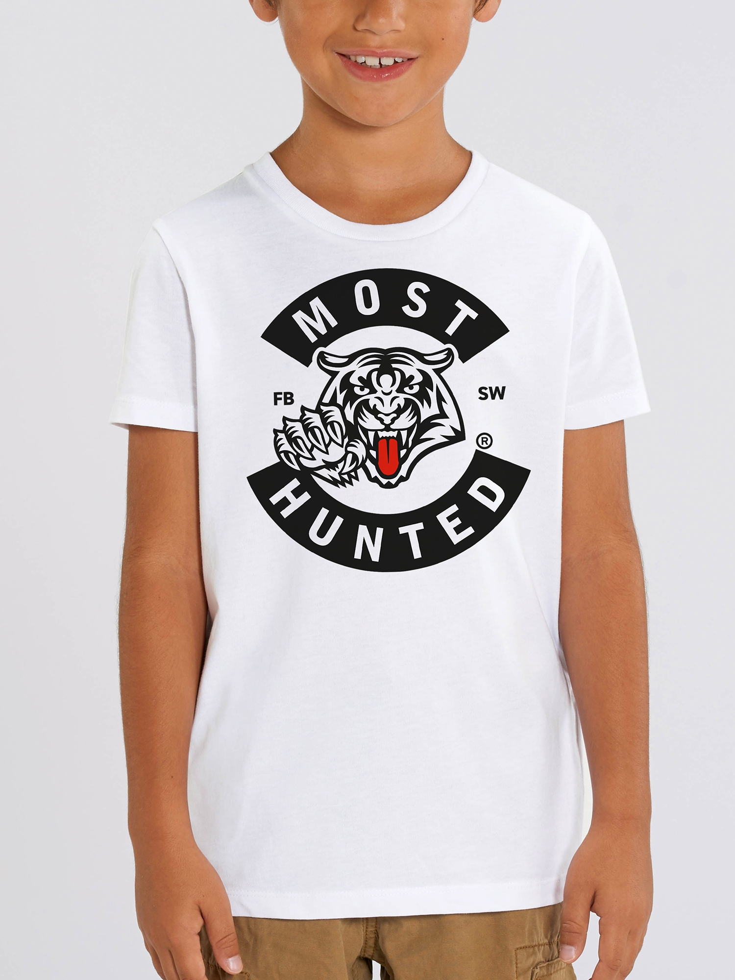 T-shirt Kids Tiger HUNTED Tongue – White-Black MOST