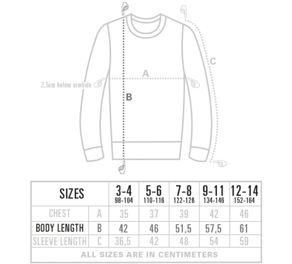 maattabel kids ingezette mouwen sweater
