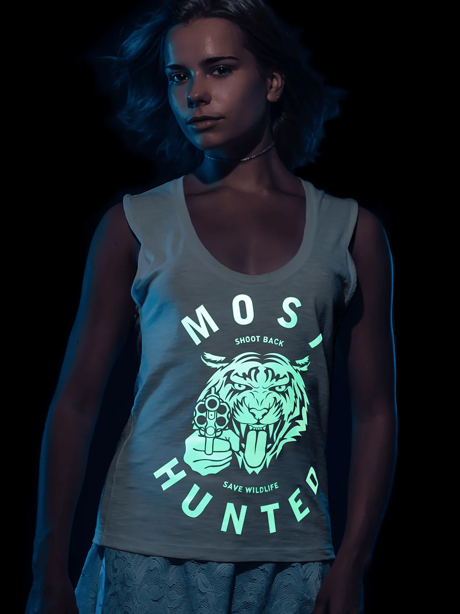 dames tijger glow mouwloos t-shirt