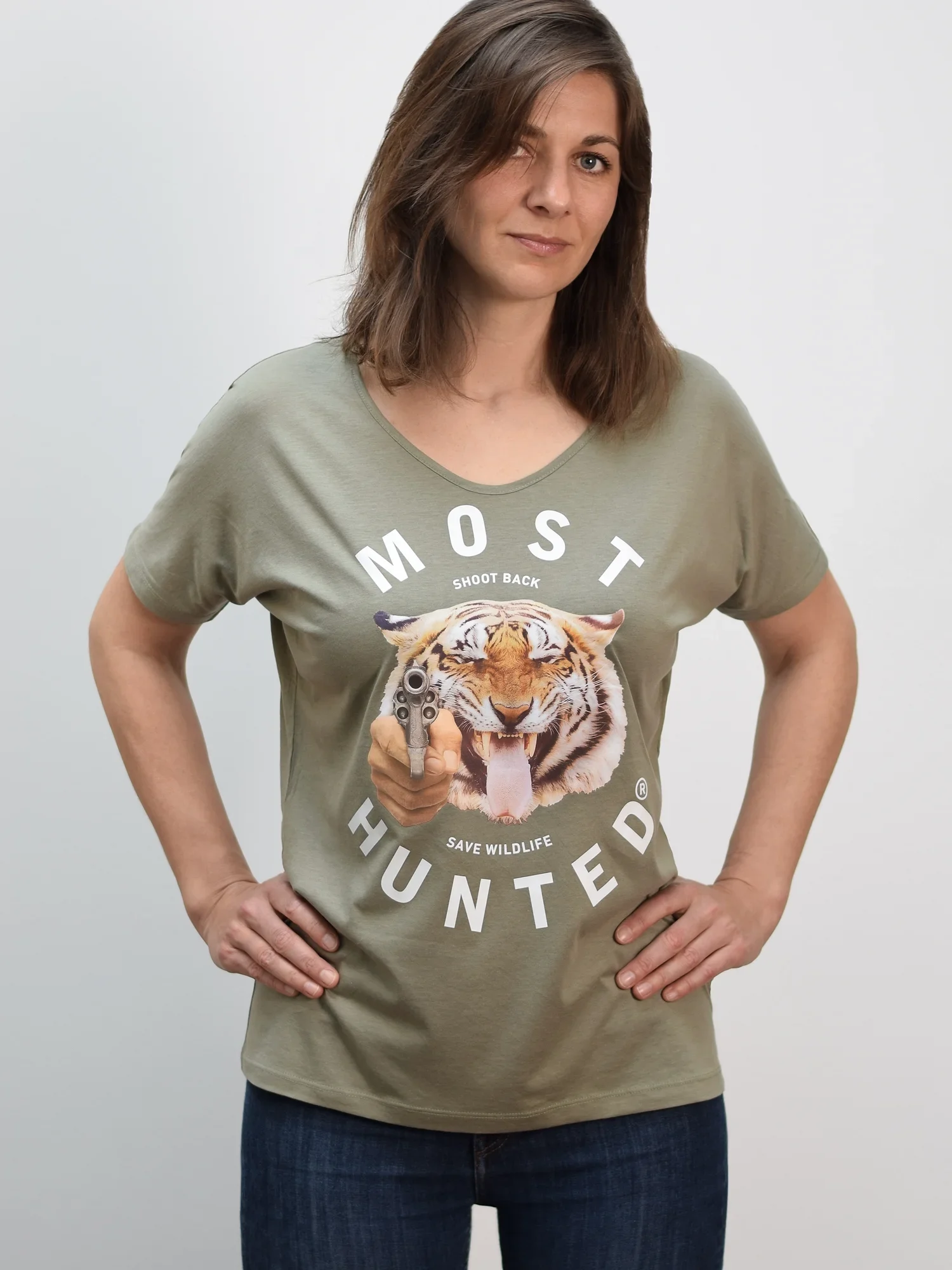 dames t-shirt real tiger legergroen