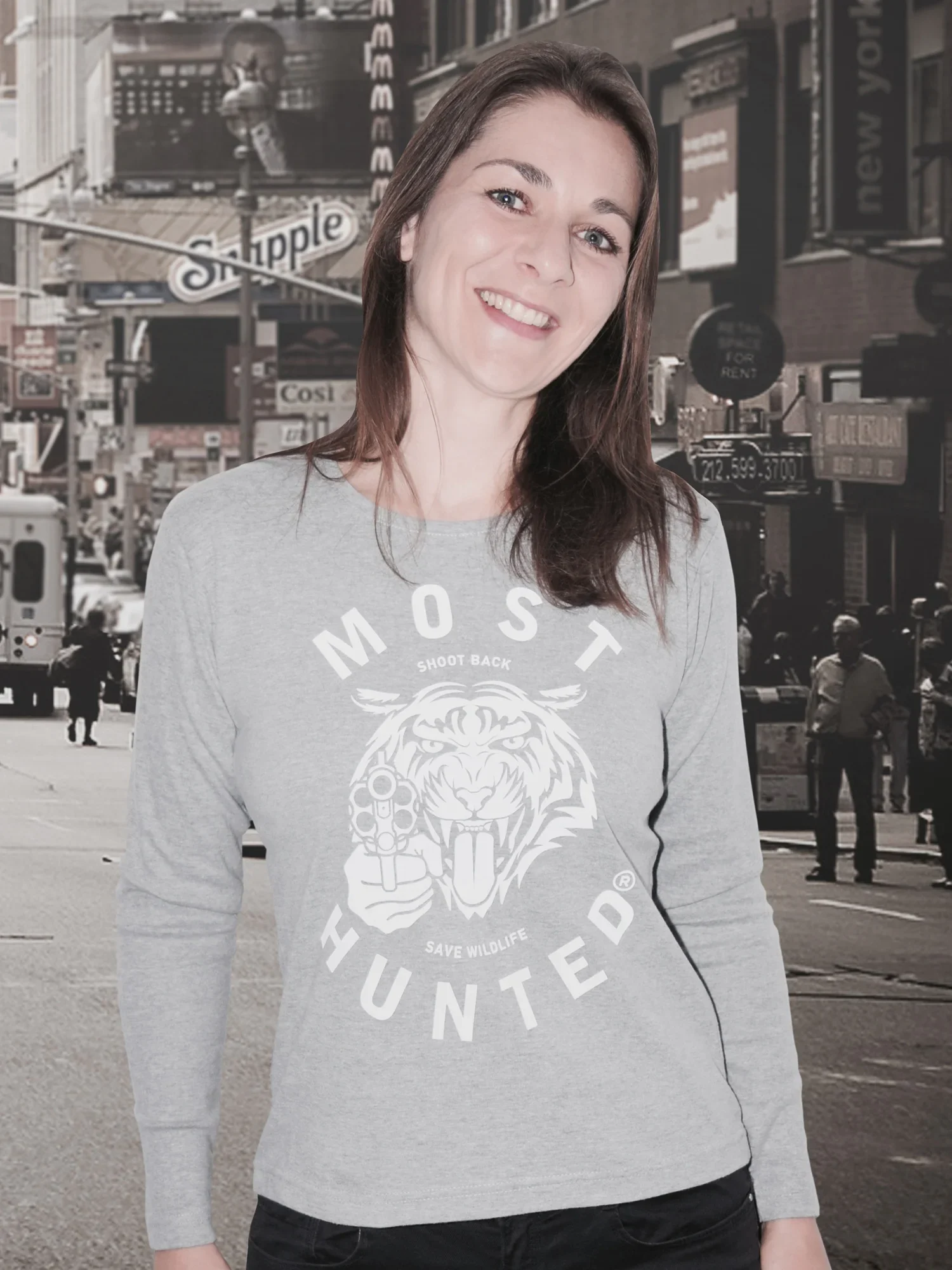 dames tijger longsleeve t-shirt grijs