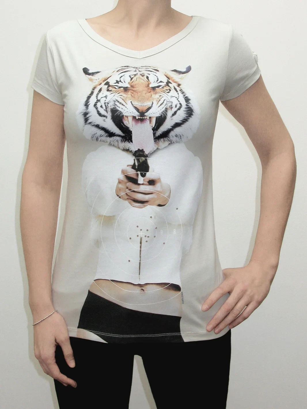 dames t-shirt tijger beige