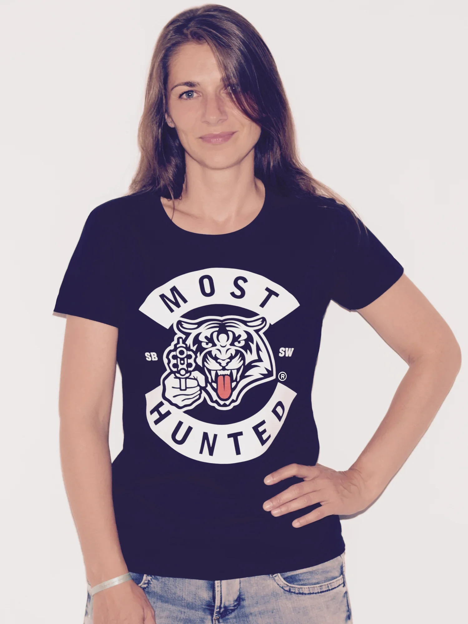 dames tijger tong t-shirt zwart