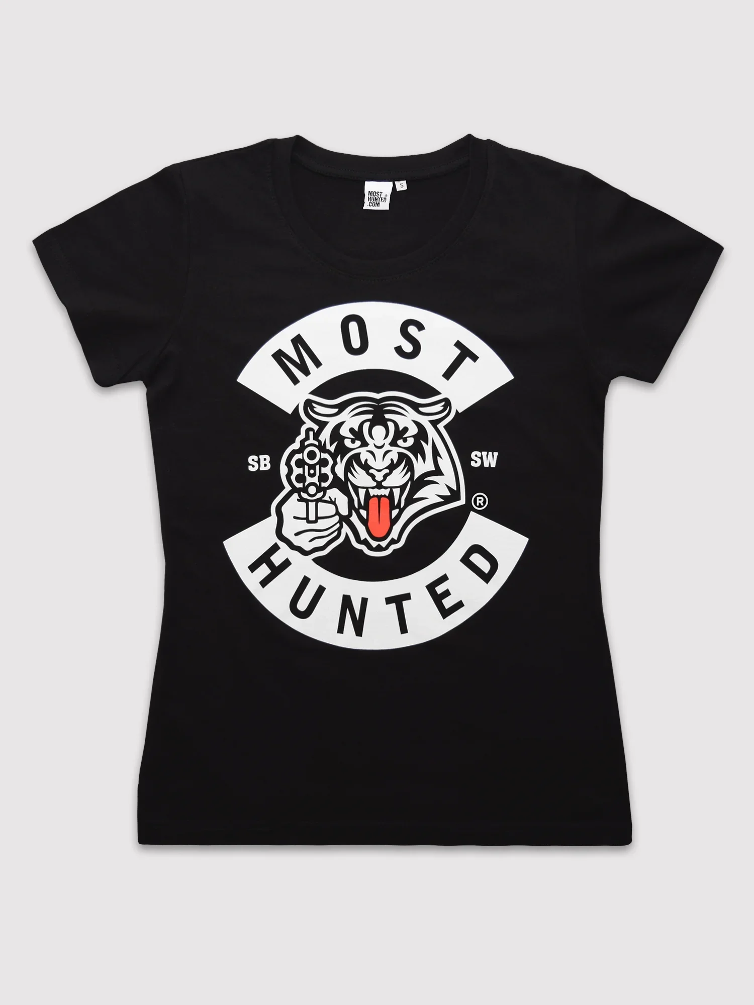 dames tijger tong t-shirt zwart