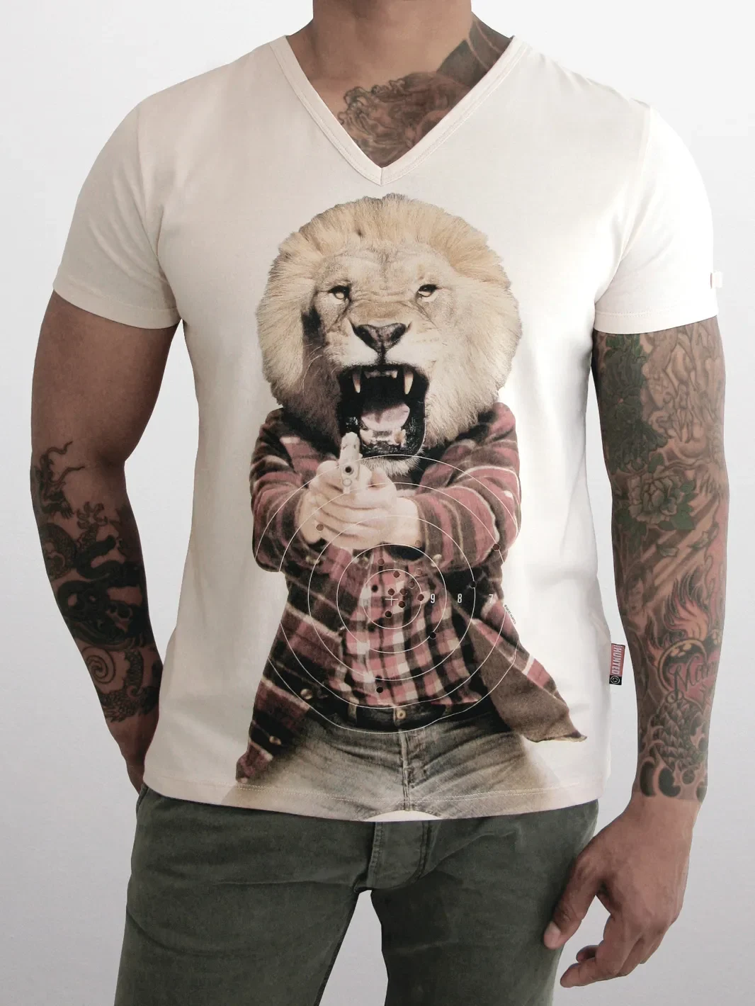 heren t-shirt leeuw beige