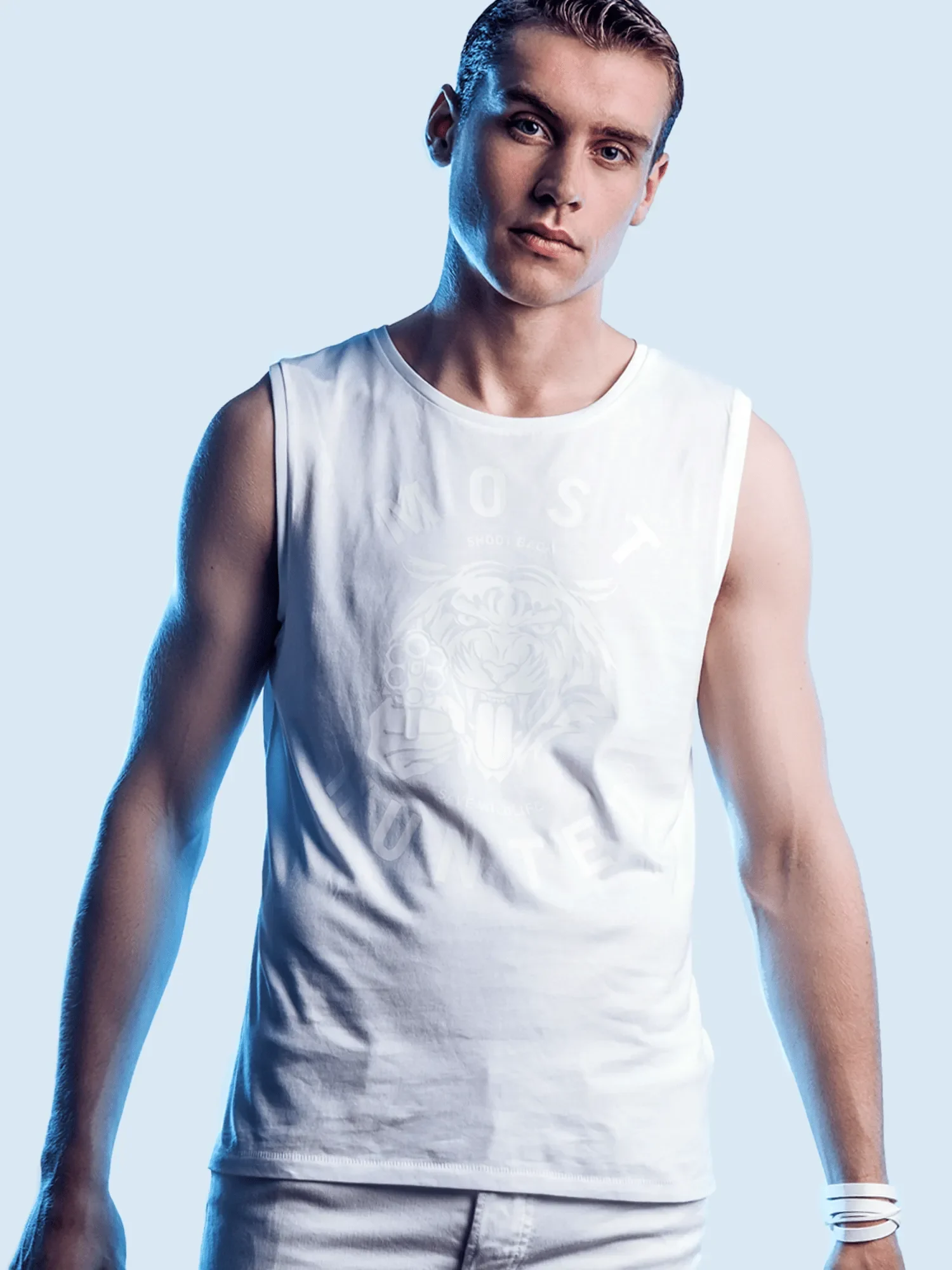 heren tijger mouwloos t-shirt wit