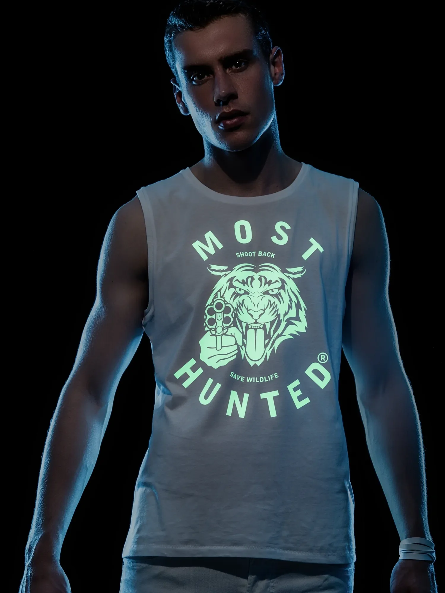 heren tijger mouwloos t-shirt wit