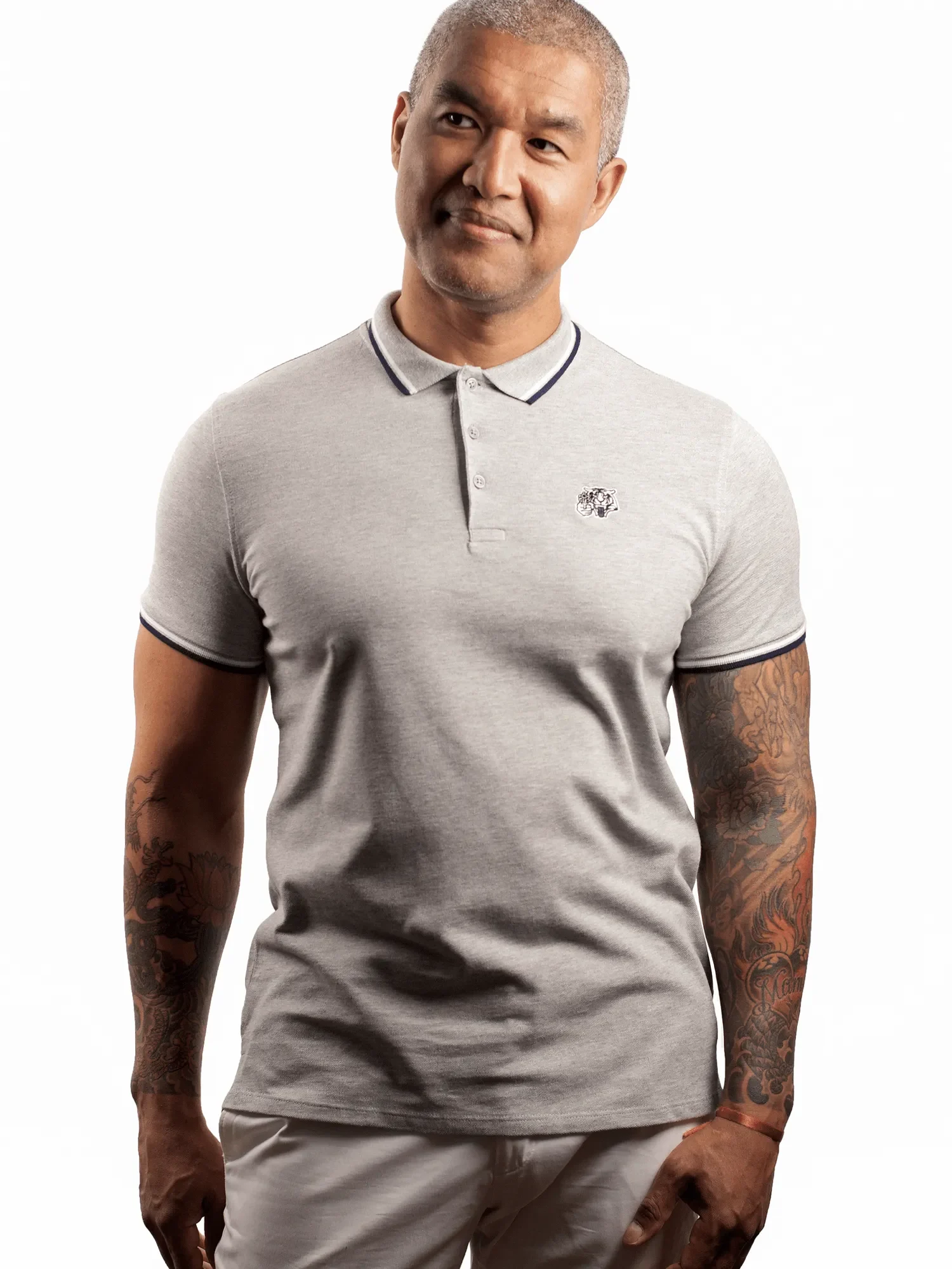 heren tijger polo grijs navy