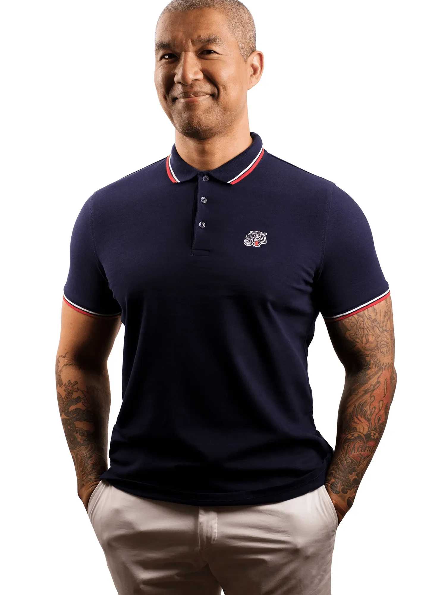 heren tijger polo navy rood