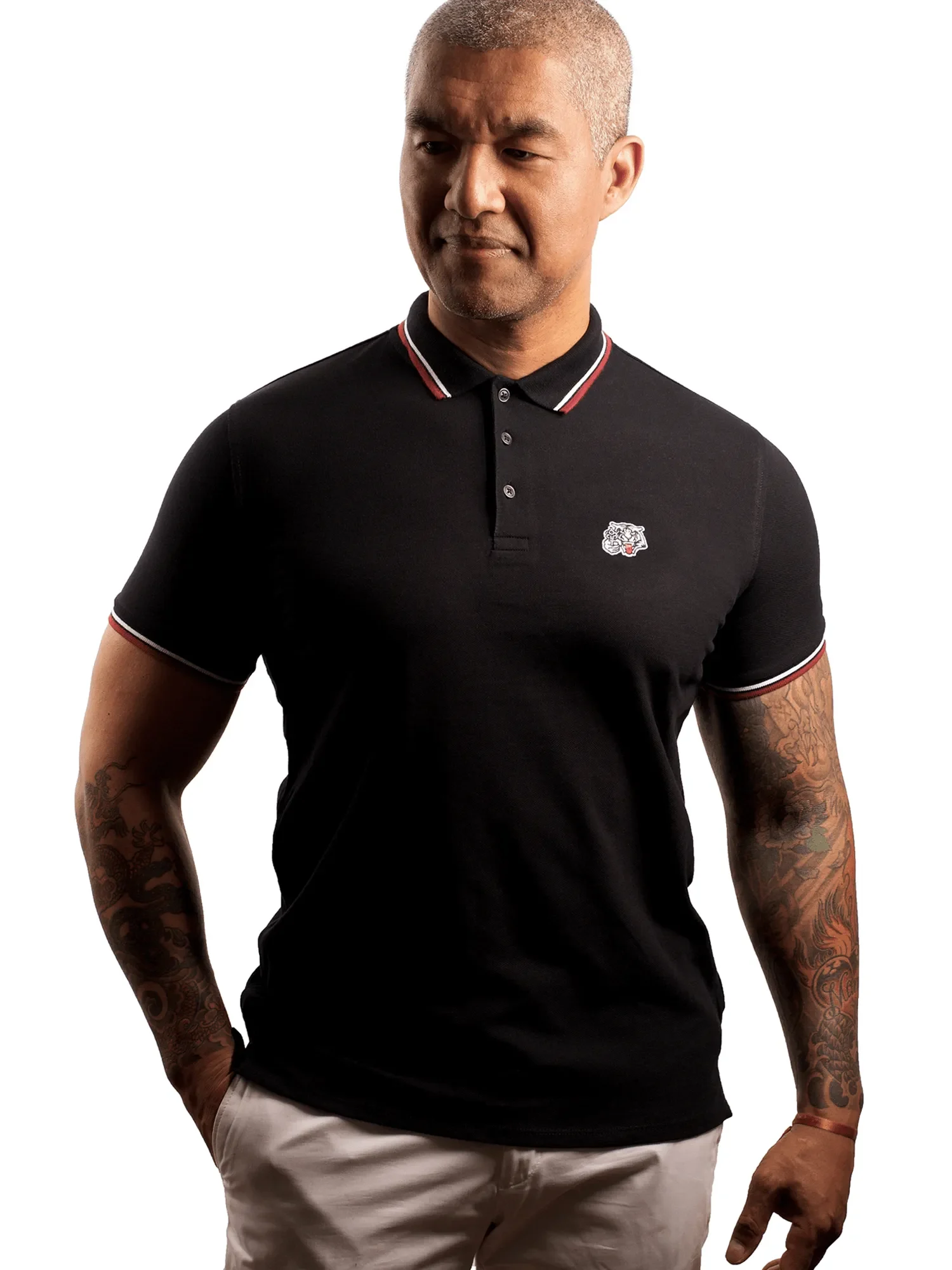 heren tijger polo zwart bordeaux