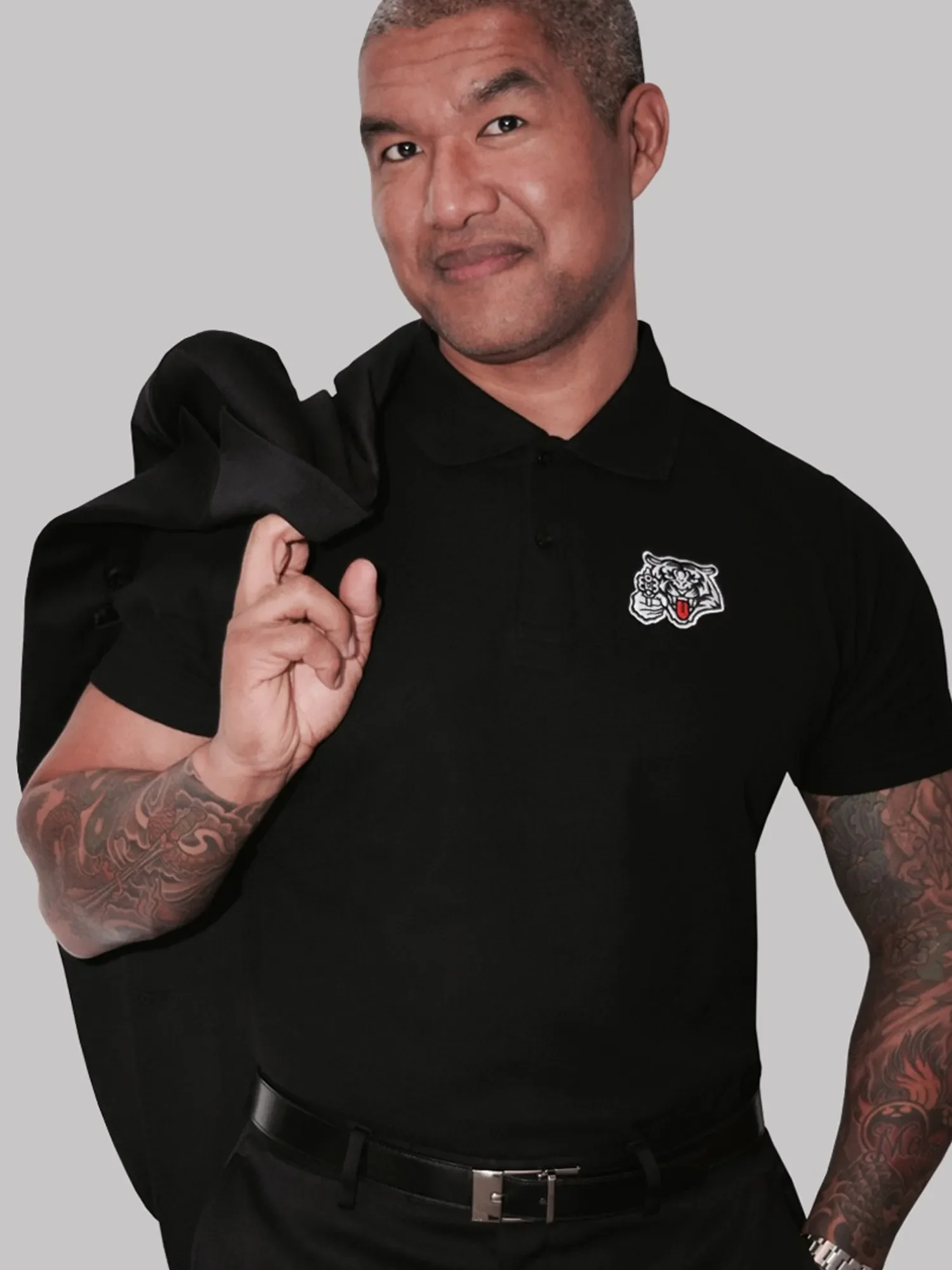 heren tijger polo zwart