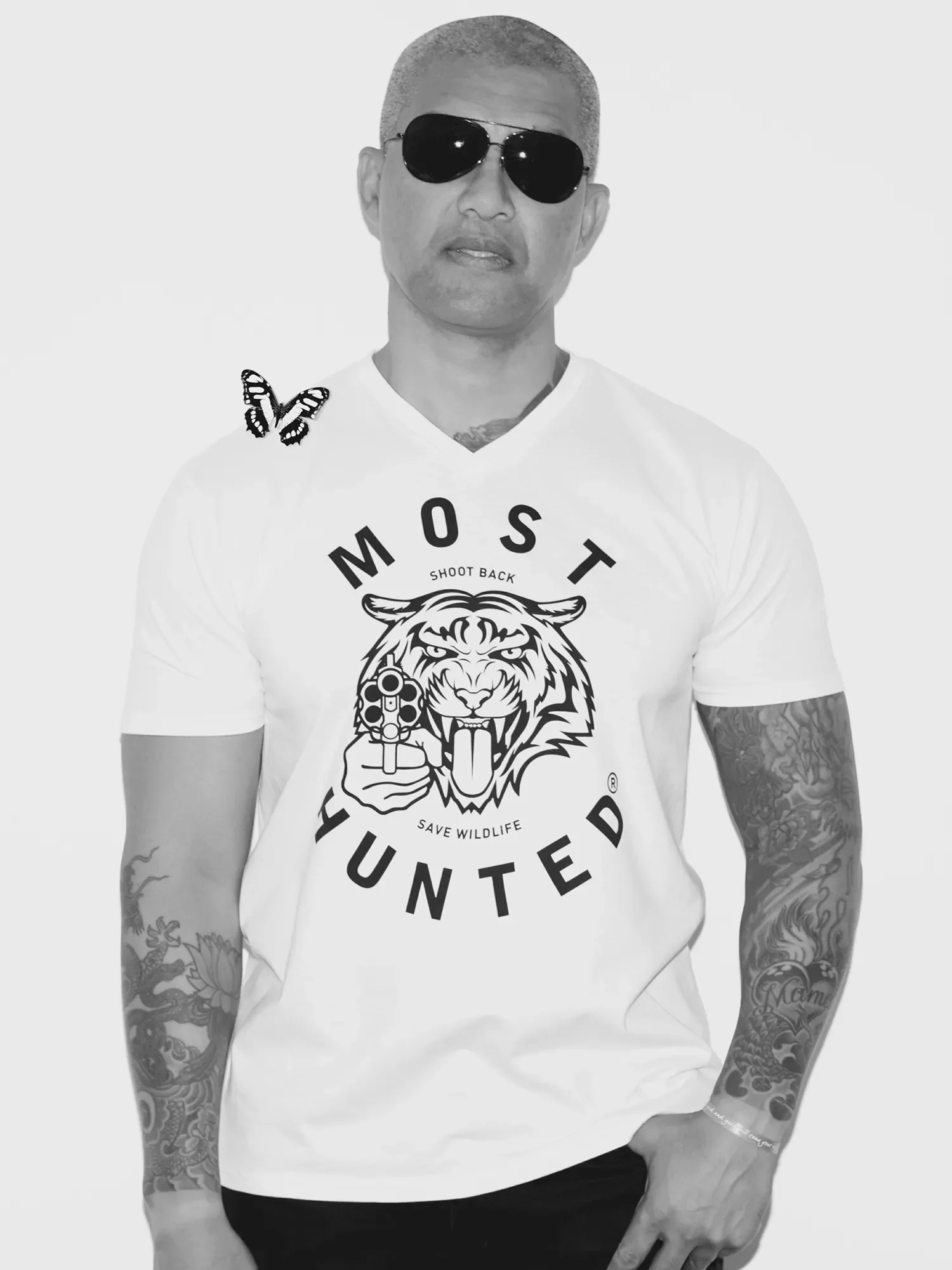 heren tijger v-neck t-shirt wit