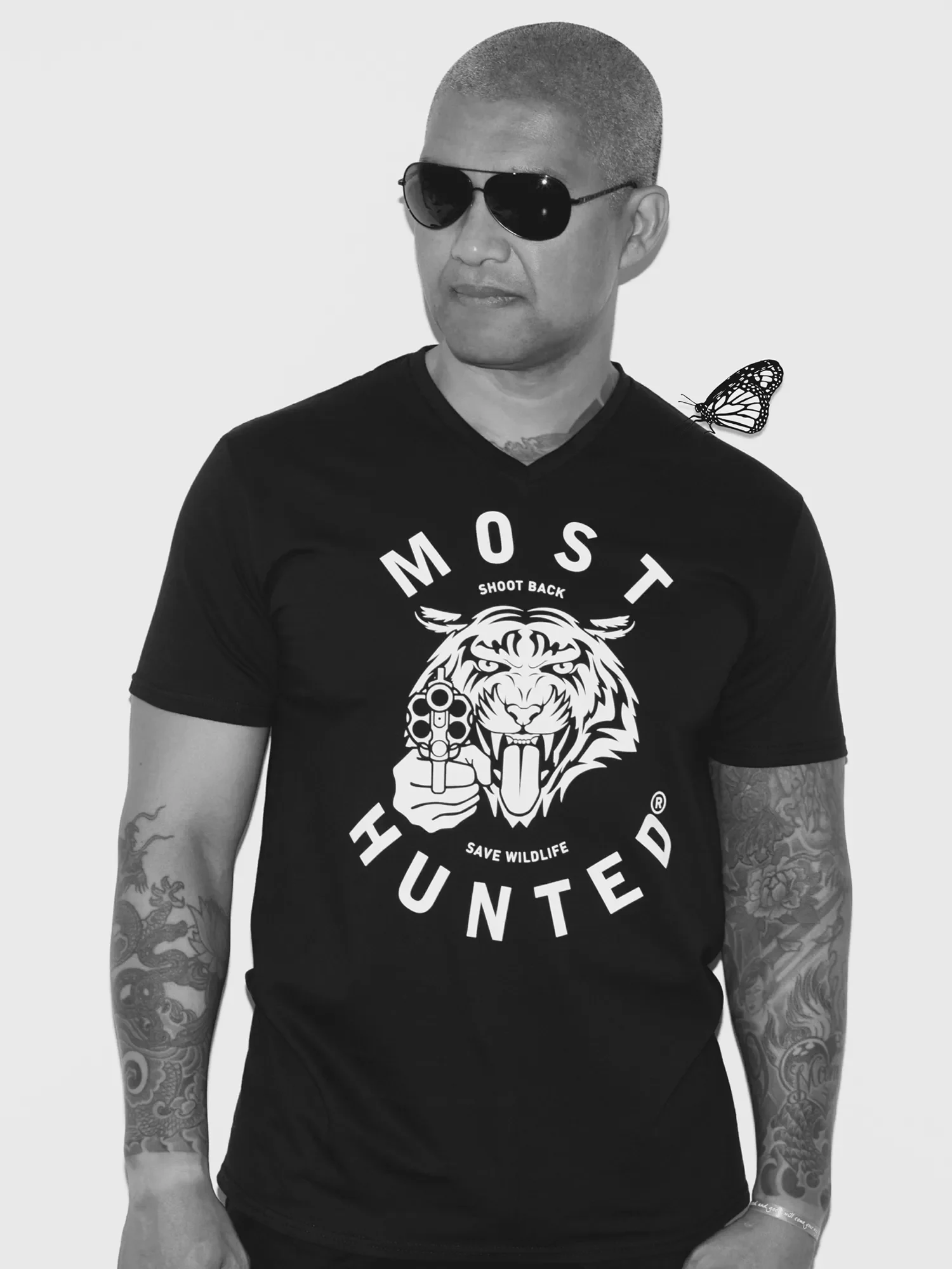 heren tijger v-neck t-shirt zwart