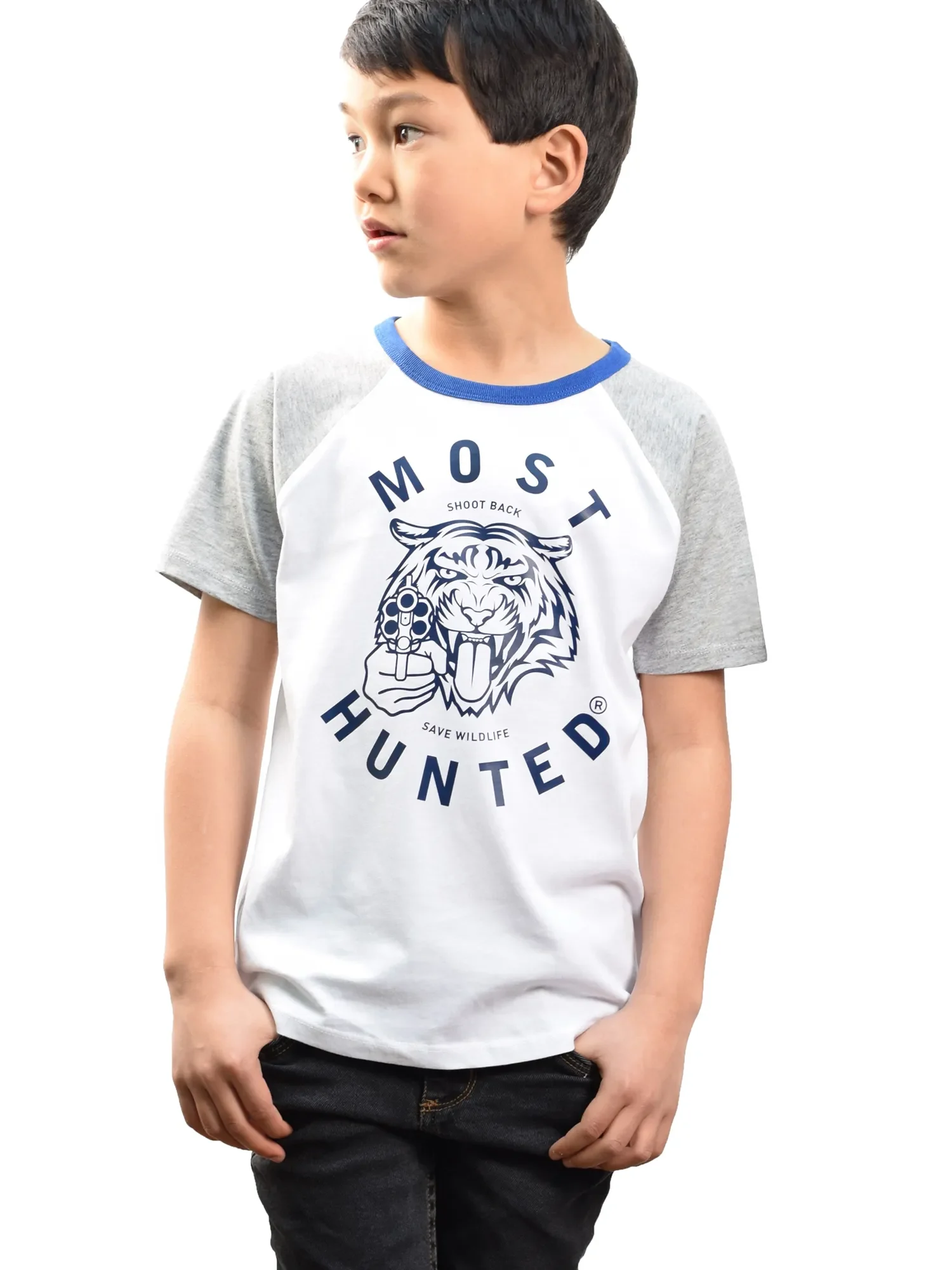 jongens tijger t-shirt wit grijs navy