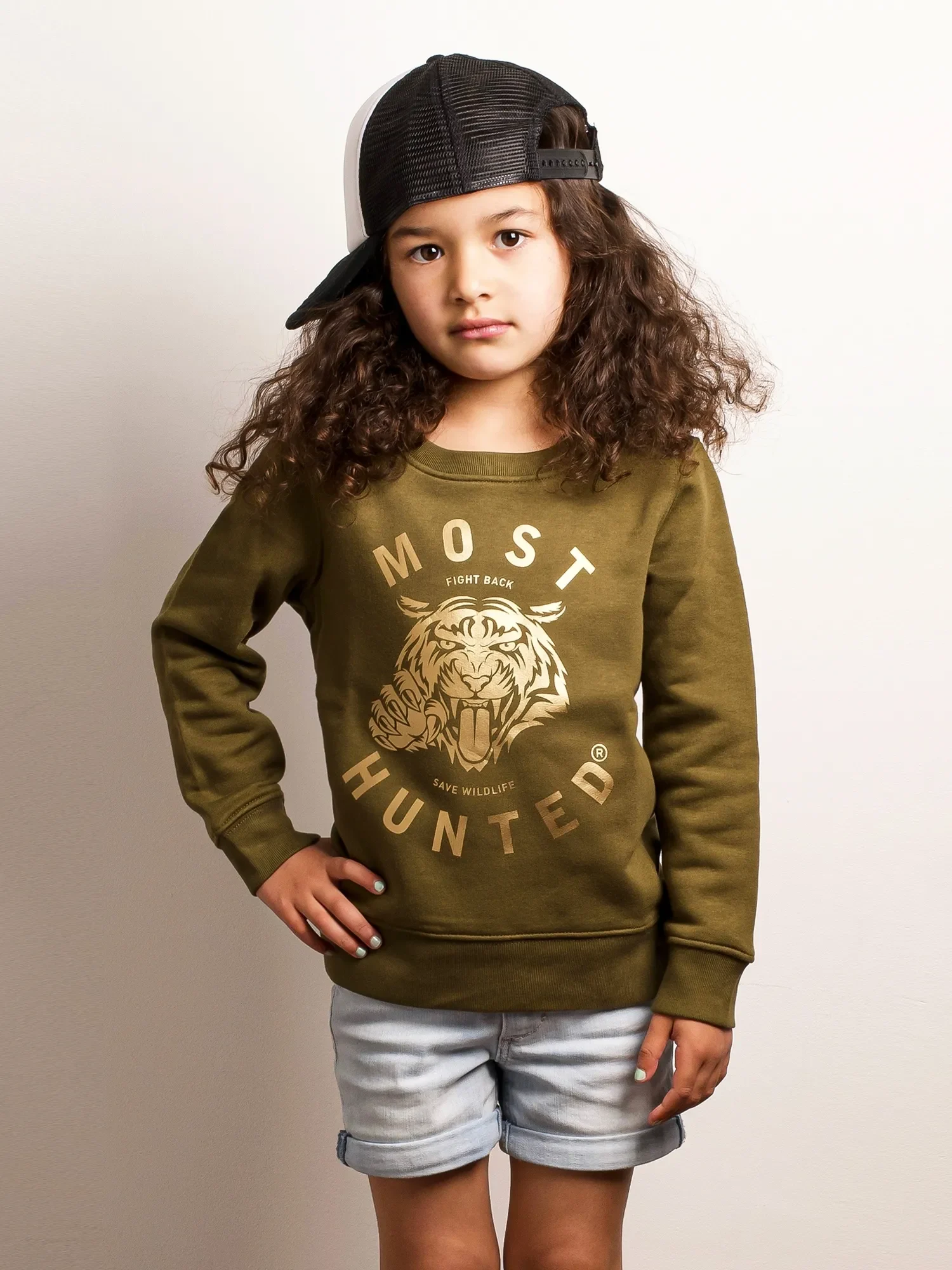 kids tijger sweater legergroen goud