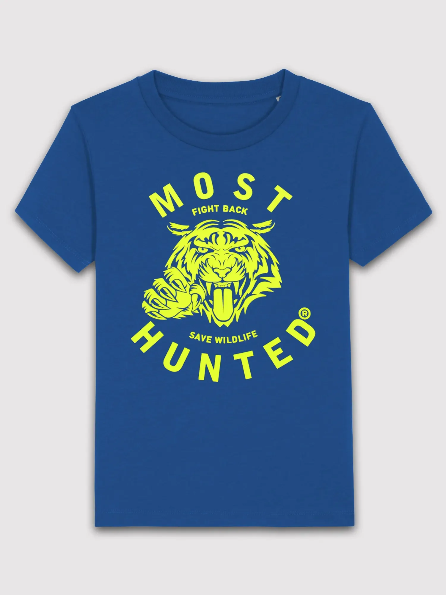 kids tijger klauw t-shirt blauw fluor geel