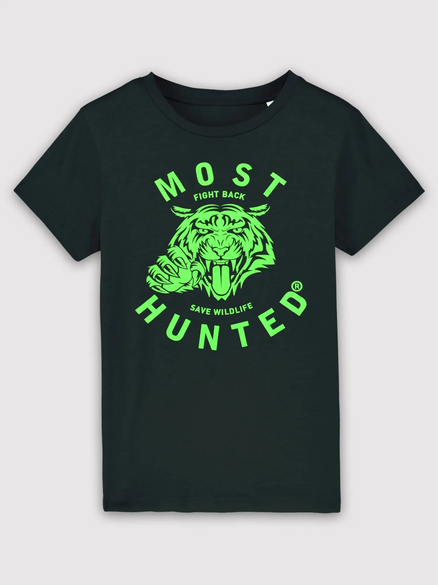 kids tijger klauw t-shirt zwart fluor groen