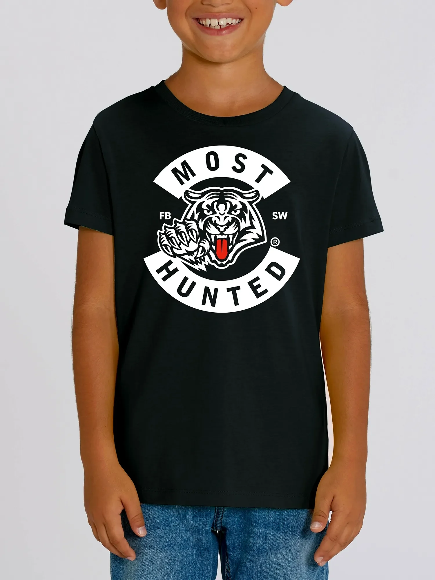 kids tijger tong t-shirt-zwart