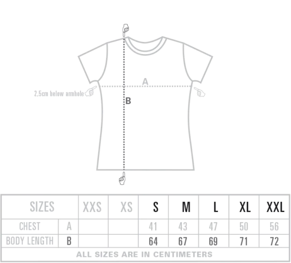 Women's White Tiger T-shirt Size Chart