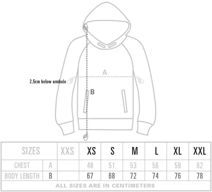 Size Chart Tiger Tongue Hoodie Black