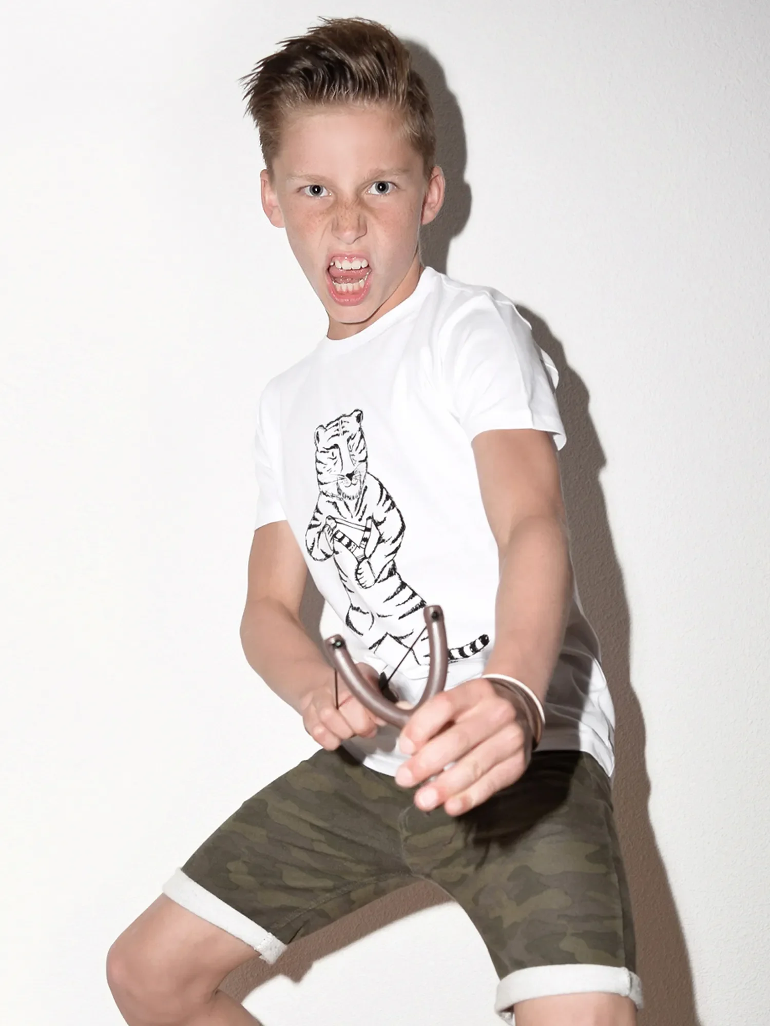 jongens slingshot tijger t-shirt wit zwart