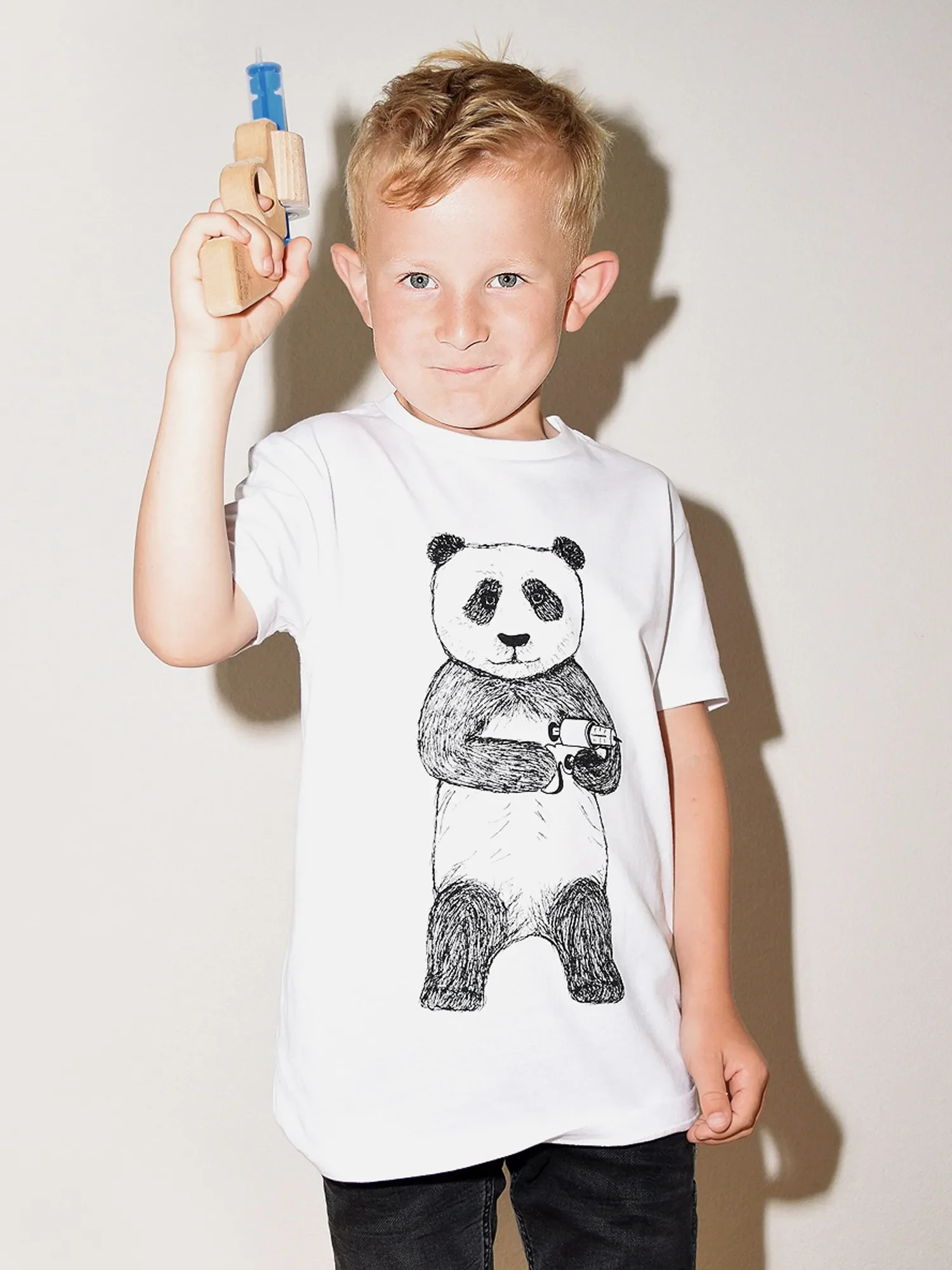 jongens splash panda t-shirt wit zwart
