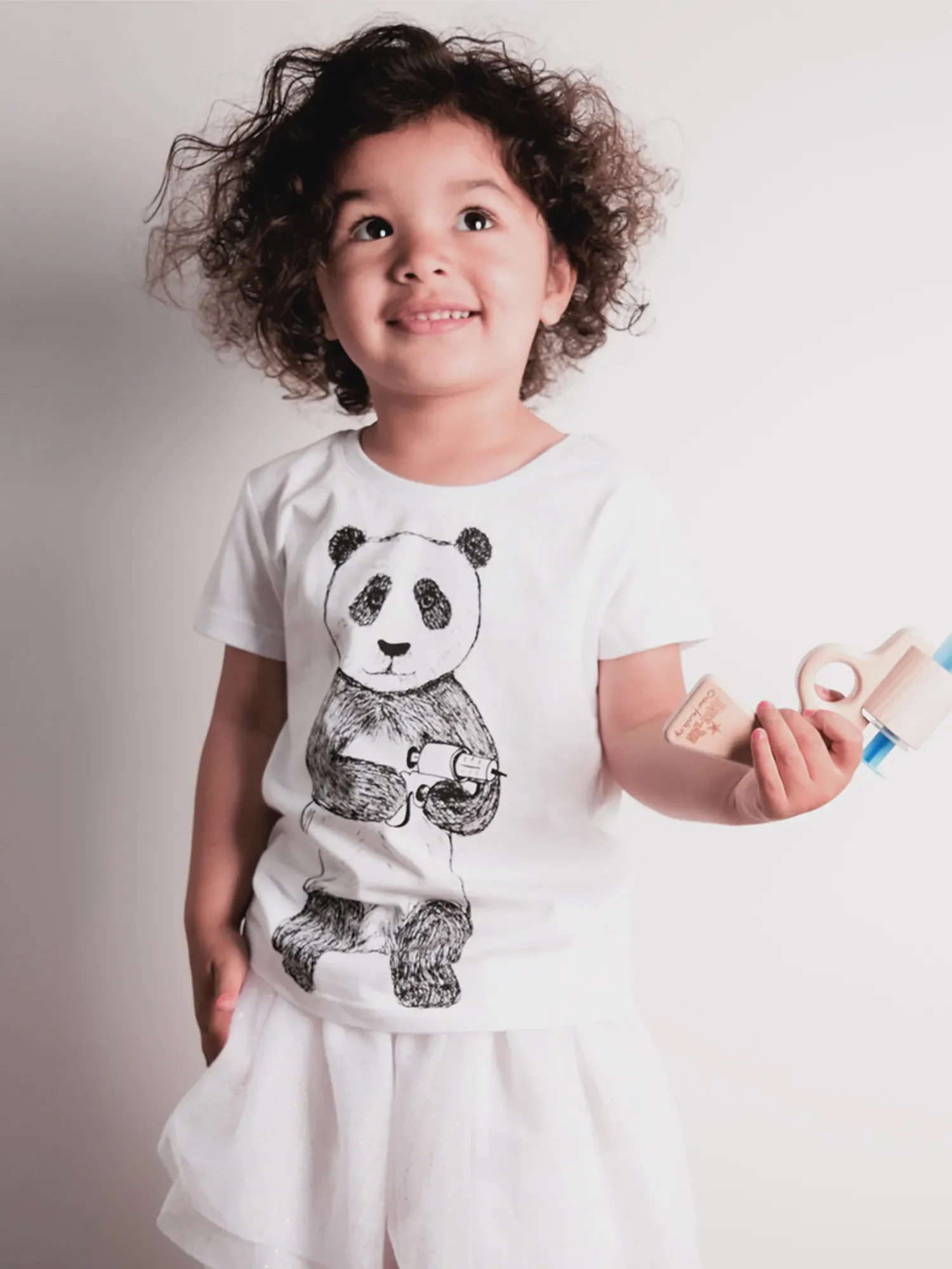 meisjes splash panda t-shirt wit zwart