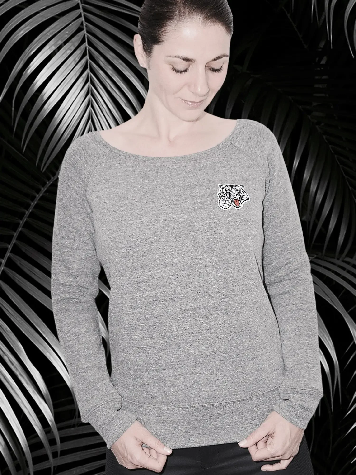 dames sweater wijde hals grijs