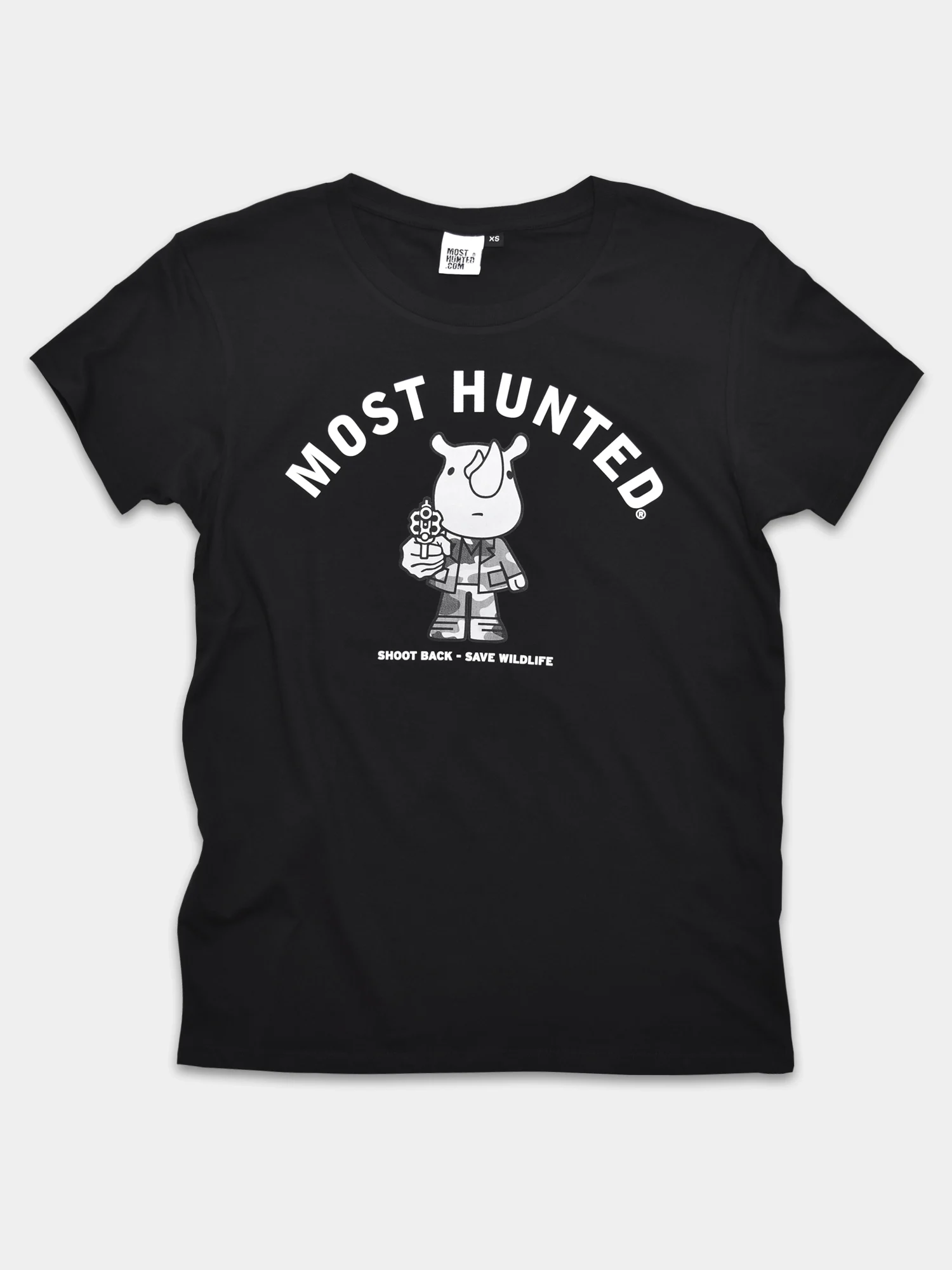 unisex t-shirt radicale neushoorn zwart