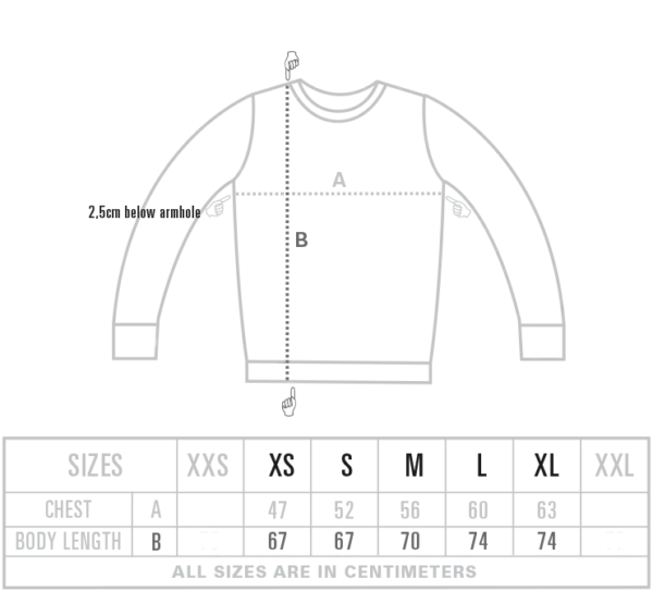 unisex sweater maattabel