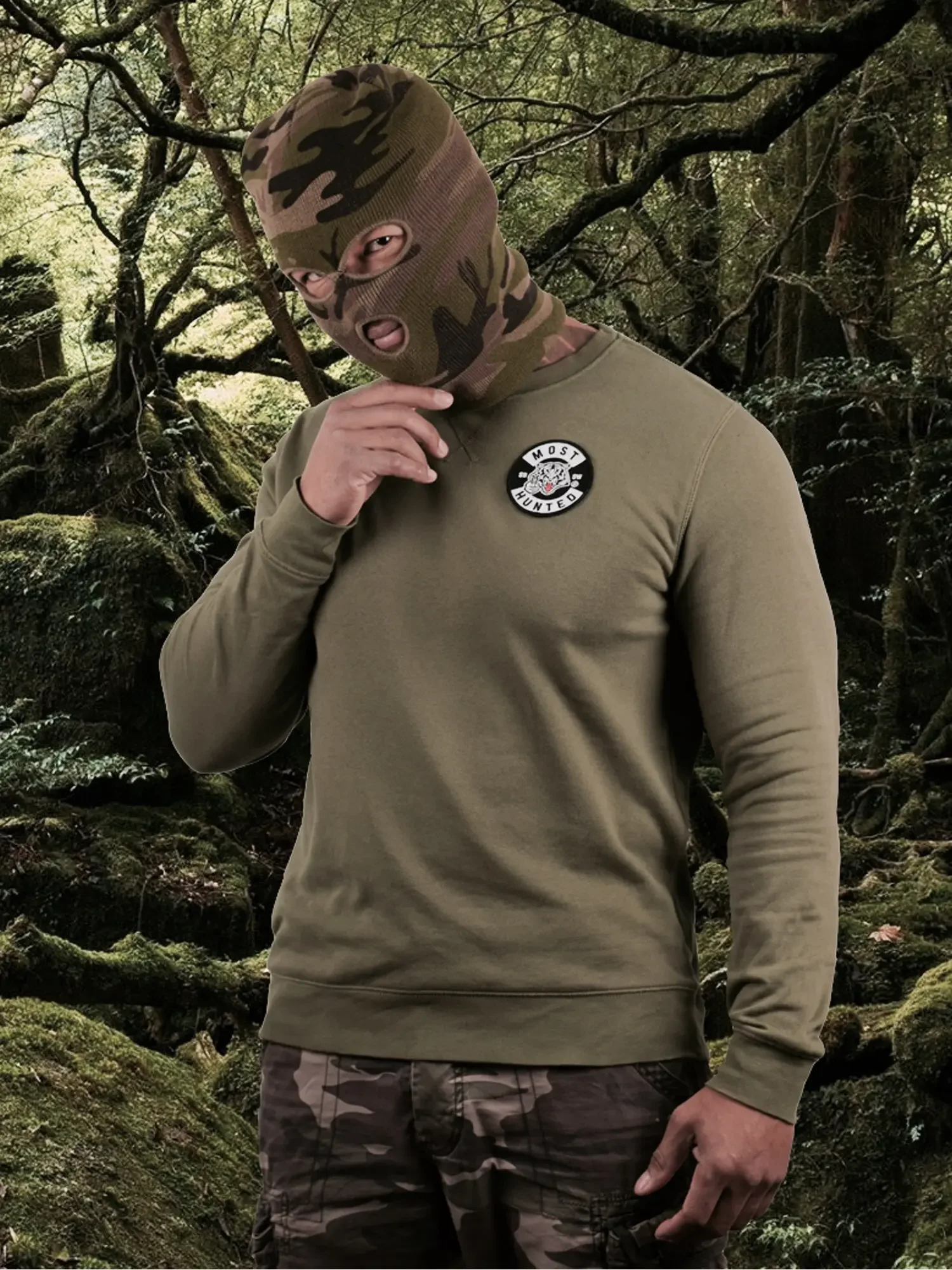 unisex tijger patch sweater legergroen