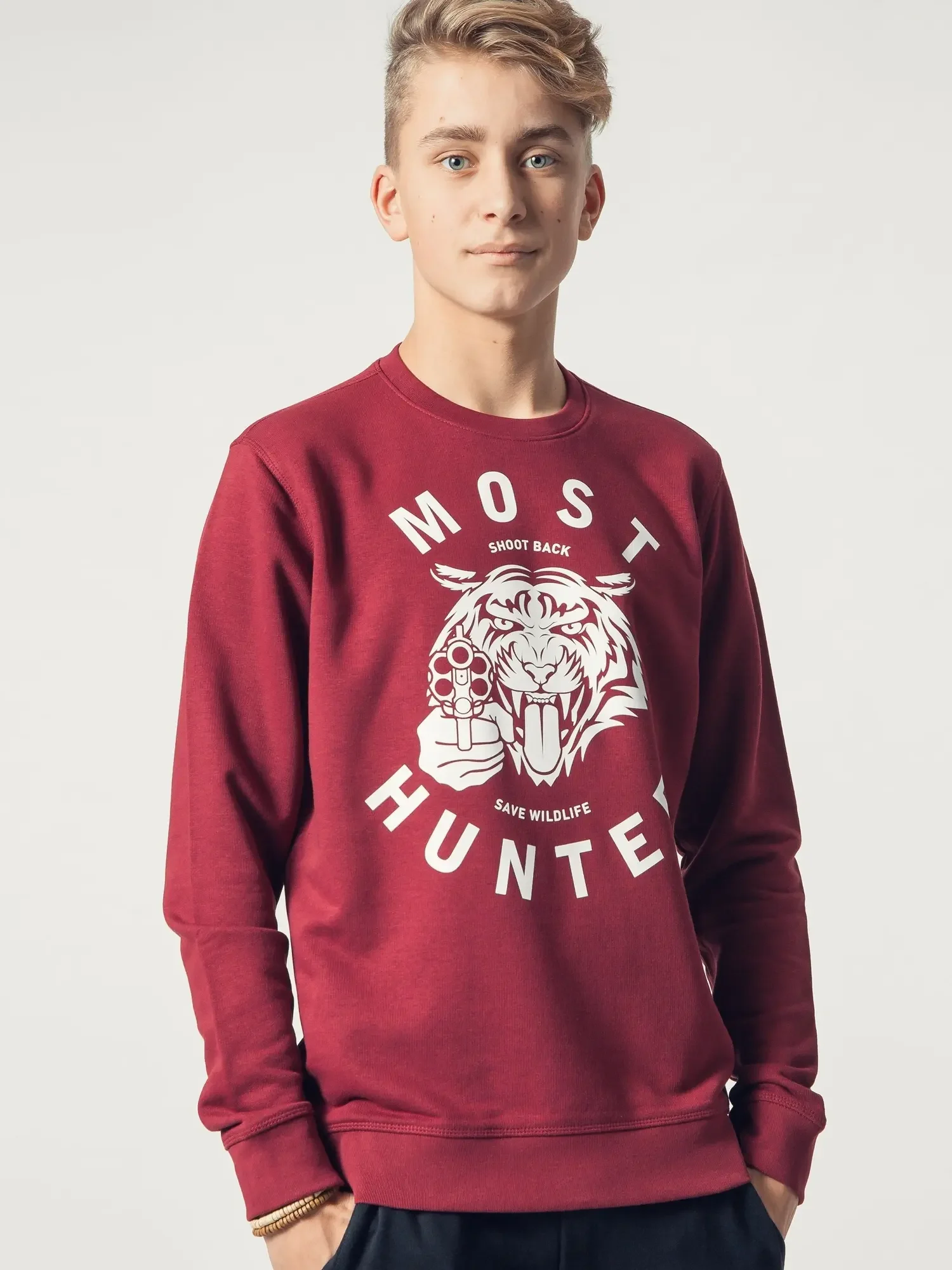 unisex tijger sweater bordeaux wit