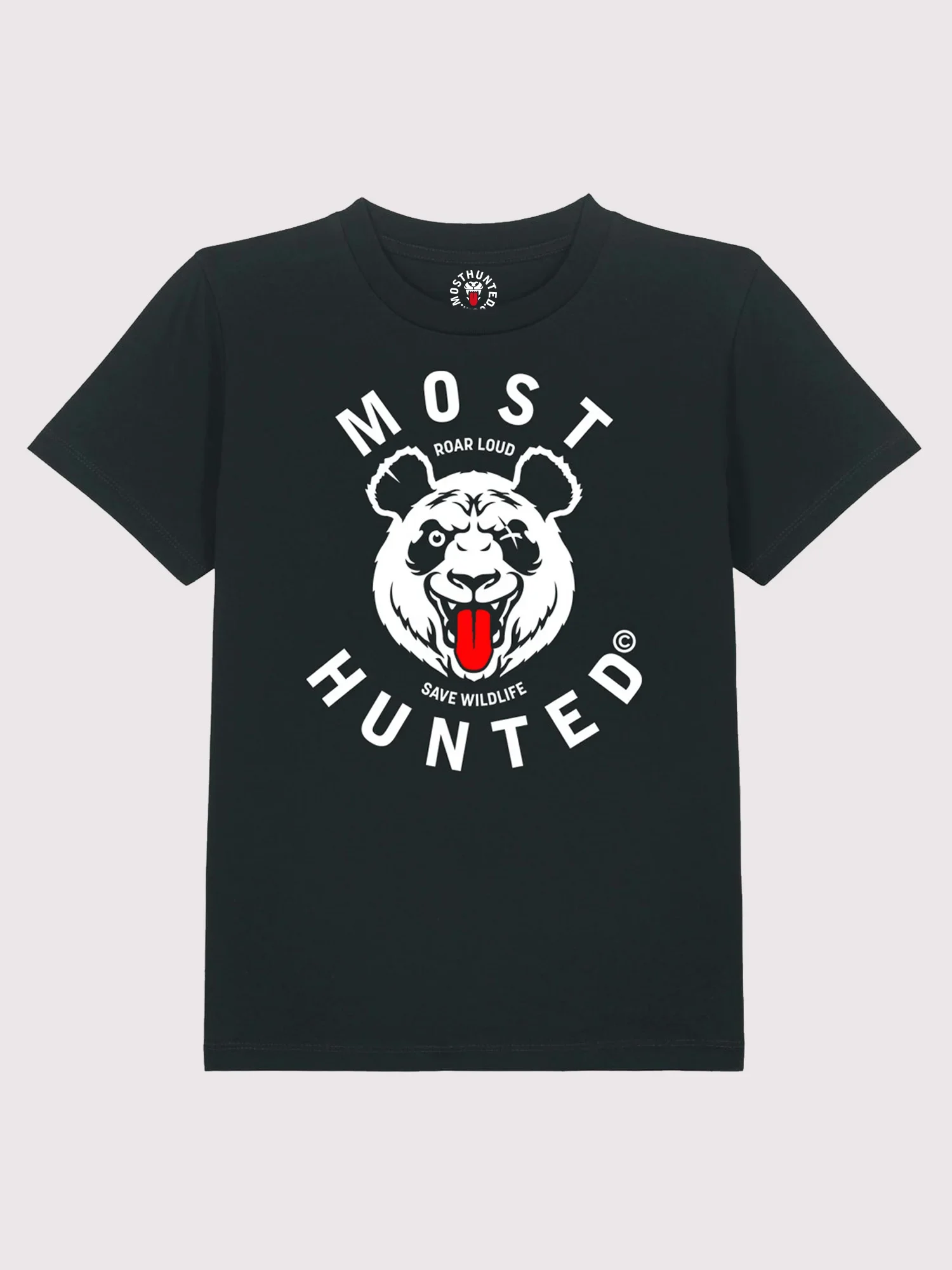 zwart t-shirt voor kinderen met witte en rode panda print – MOST HUNTED