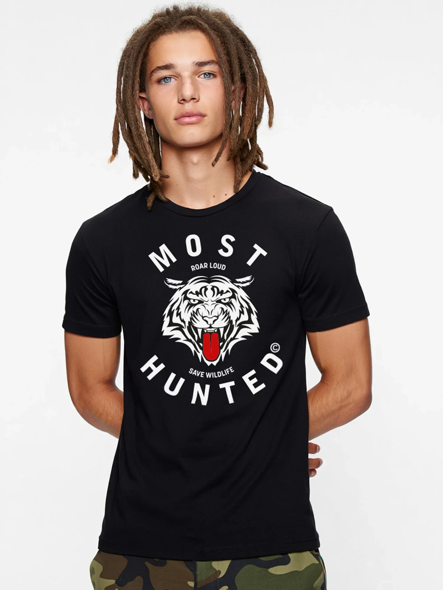 Heren T-shirt zwart met grafische tijger print op de borst – MOST HUNTED