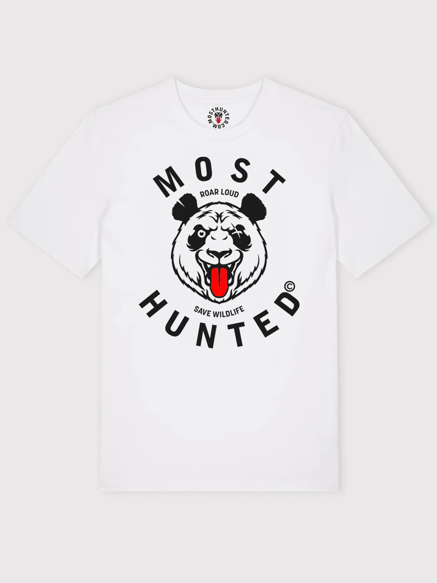 unisex wit t-shirt met grafische panda print op borst – MOST HUNTED