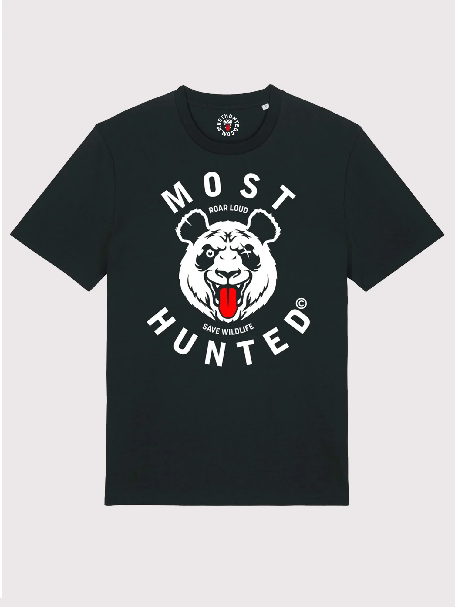 unisex zwart t-shirt met grafische panda print op borst – MOST HUNTED