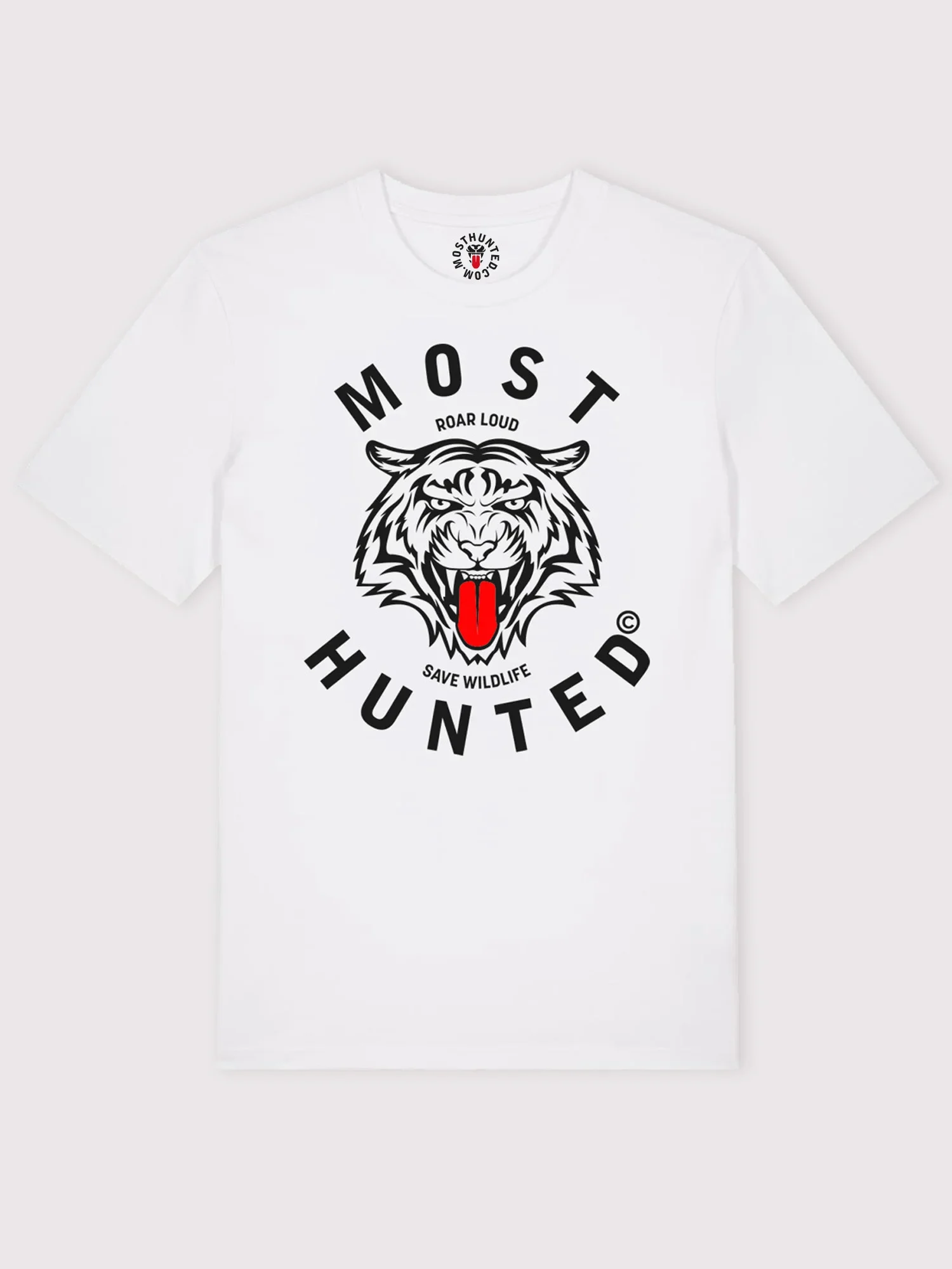 unisex wit t-shirt met grafische tijgerprint op borst – MOST HUNTED